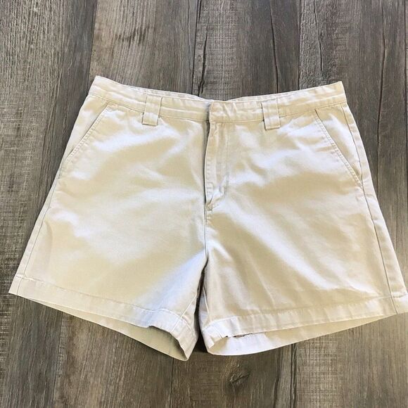 Calvin Klein Jeans Womens Shorts Khaki Beige Chino Flat Front Slash Pocket Sz 14 - Picture 1 of 12